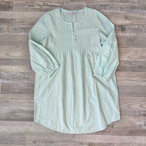 Vineyard Vines Mint Green Linen Pleated Shift Dress Coverup, Long Sleeve S34